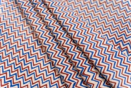 Red And Blue Chevron Block Printed Cotton Fabric