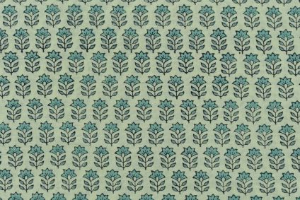Pistachio Green Floral Block Printed Fabric