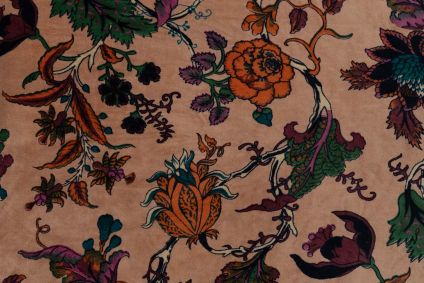 Peach Floral Print Velvet Fabric