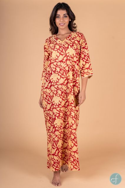RED YELLOW BLOCK PRINT NIGHT GOWN-NG31