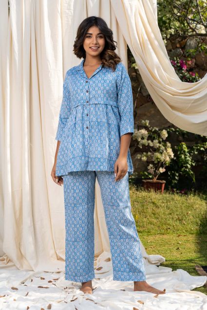 GROTTO BLUE BLOCK PRINTED NIGHT SUIT-NS169