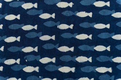 Indigo Fish Block Printed Fabric