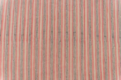 Apricot Blush Striped Block Printed Fabric