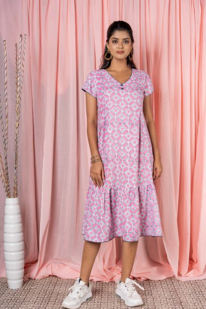 Pink Grey Mercedised Cotton Dress