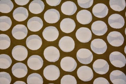 Herbal Green And White Circle Block Print Cotton Fabric