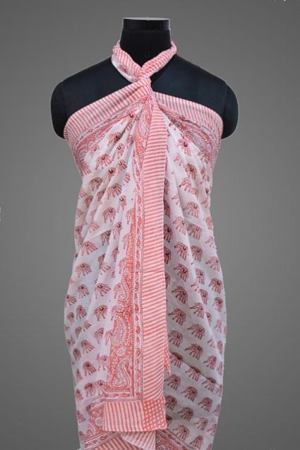 Floral Printed Pareo Sarong In Pink Color