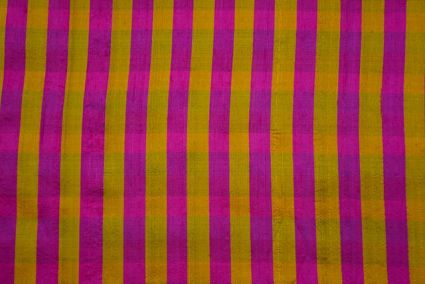 Yellow And Pink Striped Handloom Raw Silk (dupion) 
