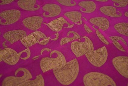 Fuchsia Golden Zari Banarasi Brocade Silk Fabric 