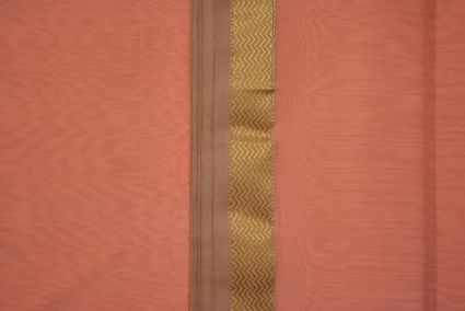 Coral Haze Zari Border Maheshwari Silk Handloom Fabric