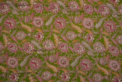 Green And Pink Polyester Satin Fabric