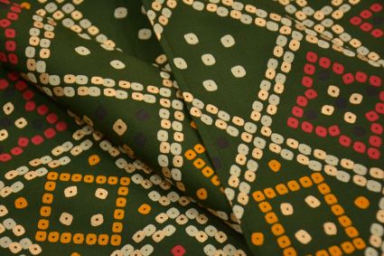 Chive Green Bandhej Print Rayon Fabric