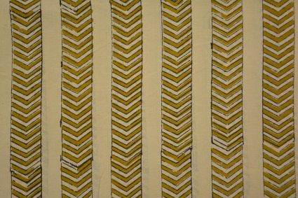 Beige And Mustard Hand Block Printed Cotton Fabric
