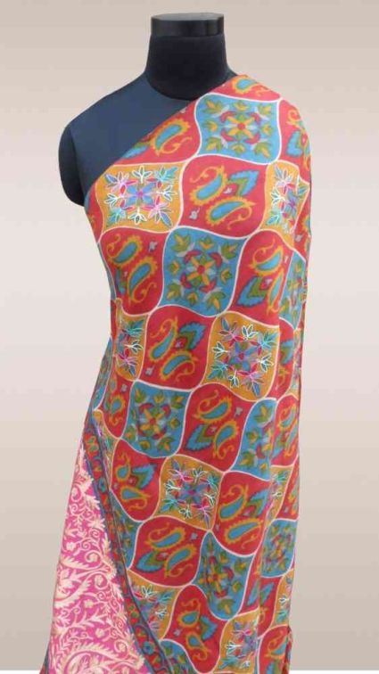 Fully Embroidered Multicolor Cashmere Shawl