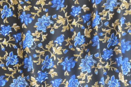 BLACK BLUE FLORAL POLYESTER FABRIC-PS34