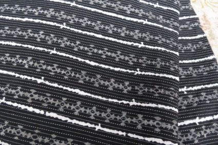 Black White Kantha Striped Block Print Fabric 