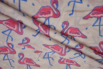 Pink Flamingo Hand Block Printed Cotton Fabric