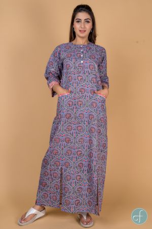 BLUE RED BLOCK PRINT NIGHT GOWN-NG3