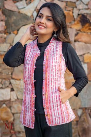 Pink Reversible Cotton Quilted Sleeveless Jacket- NVQJ223