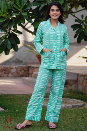 SPRING GREEN COTTON NIGHT SUIT-NS64