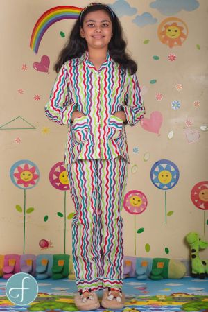Multicolor Waves Kids Cotton Night Suit- NVKNS2