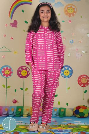 Pink Kids Cotton Night Suit- NVKNS21