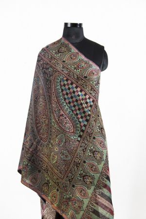REVERSIBLE BROWN GREEN PASHMINA SCARF FROM INDIA