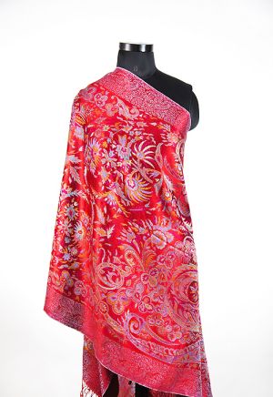 SPARKLING RED SILK SCARF FOR WOMEN