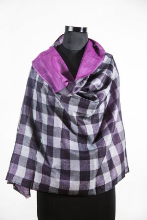 VIOLET SCREAM REVERSIBLE CHECKS 100 WOOL SCARF FROM INDIA