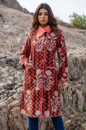 Floral Batik Quilted Bukhara Coat-NVQJ325