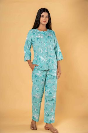 GREEN FLORAL PRINTED NIGHT SUIT-NS180