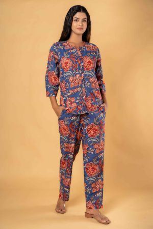 BLUE FLORAL PRINTED NIGHT SUIT-NS184
