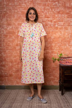 FLORAL BLOCK PRINTED NIGHT GOWN-NG60