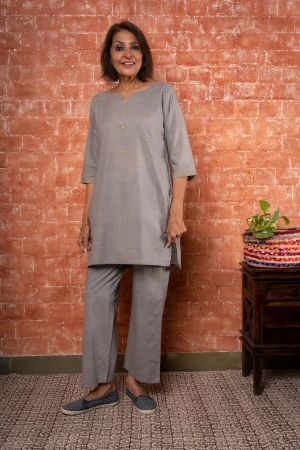 Grey Embroidered Lounge Set-NS153