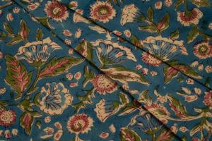 BLUE FLORAL HAND BLOCK PRINTED FABRIC-HF6032