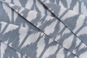 GREY AND WHITE UPHOLSTERY IKAT COTTON FABRIC-HF5146