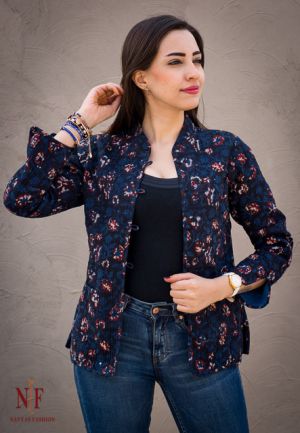 FLORAL BLOCK PRINT COTTON QUILTED JACKETS-QJ120