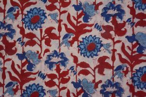 RED BLUE FLORAL  HAND BLOCK PRINTED COTTON FABRIC -HF4711