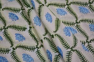 GREEN FLORAL HAND BLOCK PRINTED COTTON FABRIC -HF4694