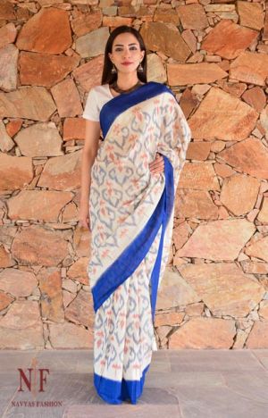 BLUE AND WHITE IKAT SAREES-NVCBS56
