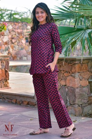NATURAL DYE CRIMSON RED COTTON NIGHT SUIT-NS44