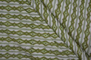 WHITE AND GREEN STRIPED BLOCK PRINT COTTON FABRIC-HF3469