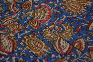 BLUE FLORAL COTTON BLOCK PRINTED FABRIC-HF3762