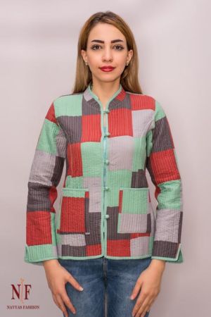 PATCH WORK RED & GREEN COBINATION COTTON QUILTED JACKETS - NVQJ122