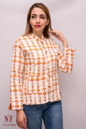 Orange & White Quilted Jackets - NVQJ127