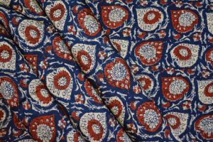 ROYAL BLUE FLORAL FINE RAYON FABRIC-NVRF44