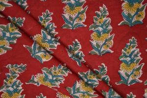 TRUE RED FLORAL COTTON HAND BLOCK PRINT FABRIC-NVHF4099