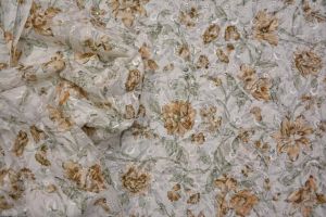 WHITE AND DARK BROWN EMBROIDERY COTTON FABRIC-HF3017