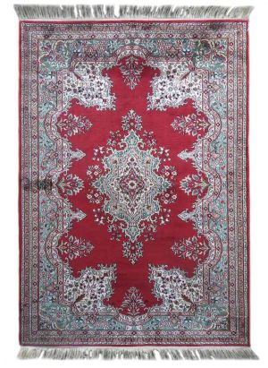 RED PERSIAN DESIGN HANDMADE SILK RUG FROM INDIA