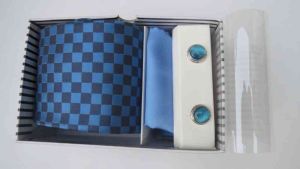 TIE, CUFFLINKS & POCKET SQUARE BLUE SET FROM INDIA